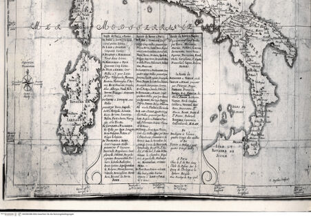 Vorderseite von Bibliotheca Hertziana [http://creativecommons.org/publicdomain/mark/1.0/] Routes des Postes d'Italie Dressées Suivant les derniers Reglemens, Par N. de Fer. Geograph. de Mons.gr Le Dauphin. ...; Verlagsort: Paris, 1705; - , bh058338b. Foto.