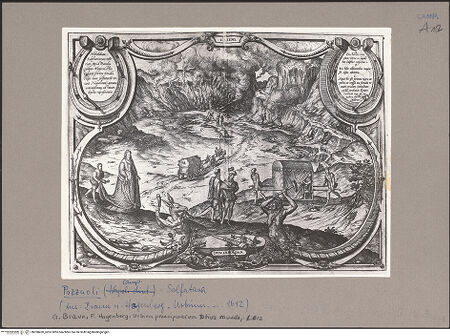 Vorderseite von unbekannt [https://www.deutsche-digitale-bibliothek.de/content/lizenzen/rv-fz/] Urbium praecipuarum totius mundiSolfataren bei Pozzuoli - Gesamtansicht, bh058420_recto. Foto.