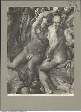 Vorderseite von Alinari [https://www.deutsche-digitale-bibliothek.de/content/lizenzen/rv-ez/] Das Jüngste Gericht - Sich nach rückwärts wendende Figur in der rechten äußeren Gruppe, bh059979_recto. Foto.