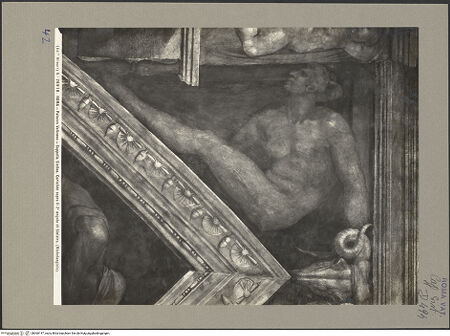 Vorderseite von Alinari [https://www.deutsche-digitale-bibliothek.de/content/lizenzen/rv-ez/] Die Sixtinische DeckeDie Vorfahren ChristiAsa, Josaphat und Joram - Detail über der Stichkappe, bh060147_recto. Foto.