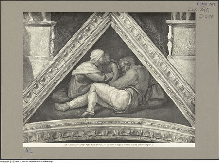 Vorderseite von Alinari [https://www.deutsche-digitale-bibliothek.de/content/lizenzen/rv-ez/] Die Sixtinische DeckeDie Vorfahren ChristiJosias, Jechoniam, Salatiel - Stichkappe, bh060153_recto. Foto.