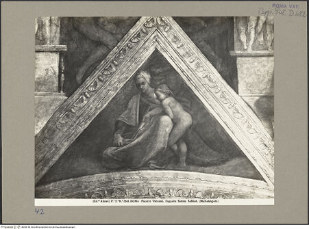 Vorderseite von Alinari [https://www.deutsche-digitale-bibliothek.de/content/lizenzen/rv-ez/] Die Sixtinische DeckeDie Vorfahren ChristiSalmon, Boas, Obed - Stichkappe, bh060156_recto. Foto.