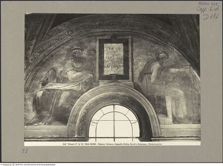 Vorderseite von Alinari [https://www.deutsche-digitale-bibliothek.de/content/lizenzen/rv-ez/] Die Sixtinische DeckeDie Vorfahren ChristiJesse, David und Salomon - Stichkappe, bh060158-2_recto. Foto.