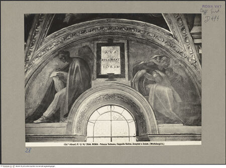 Vorderseite von Alinari [https://www.deutsche-digitale-bibliothek.de/content/lizenzen/rv-ez/] Die Sixtinische DeckeDie Vorfahren ChristiAsa, Josaphat und Joram - Lünette, bh060159_recto. Foto.