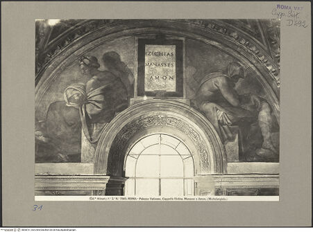 Vorderseite von Alinari [https://www.deutsche-digitale-bibliothek.de/content/lizenzen/rv-ez/] Die Sixtinische DeckeDie Vorfahren ChristiEzechias, Manasses und Amon - , bh060161_recto. Foto.