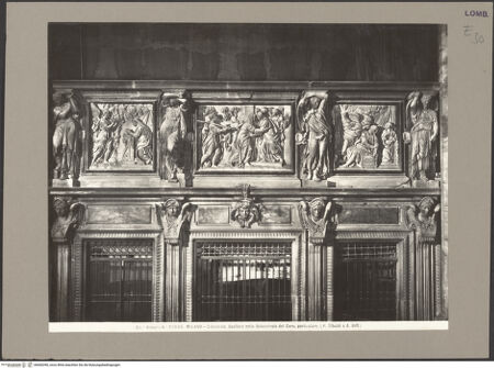 Vorderseite von Alinari [https://www.deutsche-digitale-bibliothek.de/content/lizenzen/rv-ez/] Chorschranke mit Szenen aus dem Leben Mariens - Verkündigung; Heimsuchung; Traum des Joseph, bh060396_recto. Foto.