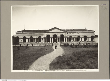 Vorderseite von Alinari [https://www.deutsche-digitale-bibliothek.de/content/lizenzen/rv-ez/] Palazzo del TèGartenfassade / Ostfassade - Loggia, Gesamtansicht, bh060461_recto. Foto.