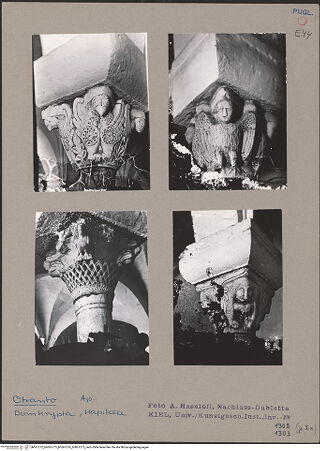 Vorderseite von Kunstgeschichtliches Institut Kiel [http://creativecommons.org/publicdomain/mark/1.0/] Kapitelle der KryptaKapitell J5 - Teilansicht, bh061272_bh061273_bh061274_bh061275_recto. Foto: Haseloff, Arthur.
