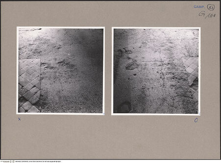 Vorderseite von unbekannt [https://www.deutsche-digitale-bibliothek.de/content/lizenzen/rv-fz/] FußbodenFragmente des Fußbodens des Dianatempels - Mittelschiff, Detail: unregelmäßiges Opus tessellatum, bh064832_bh064833_recto. Foto: Paeseler, Wilhelm.