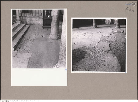 Vorderseite von unbekannt [https://www.deutsche-digitale-bibliothek.de/content/lizenzen/rv-fz/] Fußboden - Mittelschiff, Altarbereich, südlicher Teil, nach Osten, bh064836_bh064837_recto. Foto: Paeseler, Wilhelm.