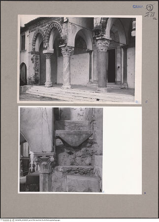 Vorderseite von unbekannt [https://www.deutsche-digitale-bibliothek.de/content/lizenzen/rv-fz/] Sant'Angelo in FormisWestfassadePortikus - Detail: die drei nördlichen Joche, von Südwesten (während der Restaurierung), bh064846_bh064847_recto. Foto: Paeseler, Wilhelm.