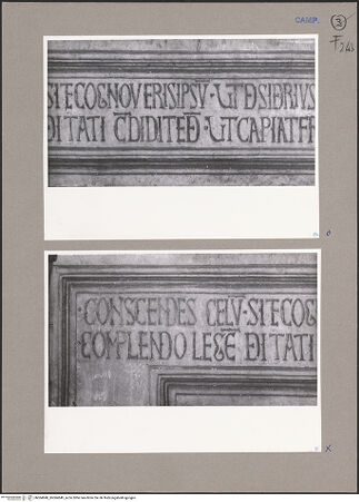 Vorderseite von unbekannt [https://www.deutsche-digitale-bibliothek.de/content/lizenzen/rv-fz/] PortalInschrift zur Erinnerung an den Stifter Desiderius - Detail: Abschnitt links, bh064848_bh064849_recto. Foto: Paeseler, Wilhelm.