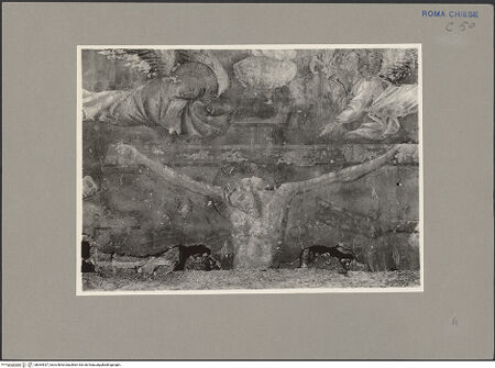 Vorderseite von Sopr.Mon.Lazio [https://www.deutsche-digitale-bibliothek.de/content/lizenzen/rv-ez/] Freskenzyklus mit Propheten und Szenen aus dem Leben ChristiKreuzigung - Detail: der Gekreuzigte, über ihm zwei Engel, bh064937_recto. Foto.