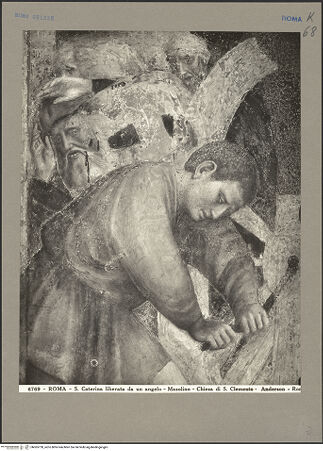 Vorderseite von Alinari [https://www.deutsche-digitale-bibliothek.de/content/lizenzen/rv-ez/] Szenen aus dem Leben der heiligen Katharina von AlexandrienMartyrium der heiligen Katharina: das Rad mit eisernen Nägeln wird von einem Engel mit dem Schwert zerstört - Detail: Scherge dreht am Rad, bh065730_recto. Foto: Anderson, Domenico.