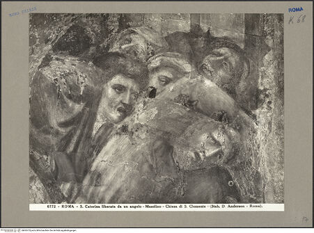 Vorderseite von Alinari [https://www.deutsche-digitale-bibliothek.de/content/lizenzen/rv-ez/] Szenen aus dem Leben der heiligen Katharina von AlexandrienMartyrium der heiligen Katharina: das Rad mit eisernen Nägeln wird von einem Engel mit dem Schwert zerstört - Detail: erschrockene Zuschauer, bh065733_recto. Foto: Anderson, Domenico.