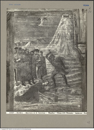 Vorderseite von Alinari [https://www.deutsche-digitale-bibliothek.de/content/lizenzen/rv-ez/] Szenen aus dem Leben der heiligen Katharina von AlexandrienEnthauptung der heiligen Katharina und Übertragung ihres Leichnams auf den Berg Sinai durch Engel - Gesamtansicht, bh065873_recto. Foto: Anderson, Domenico.