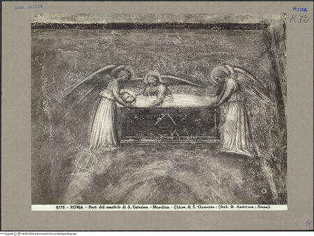 Vorderseite von Alinari [https://www.deutsche-digitale-bibliothek.de/content/lizenzen/rv-ez/] Szenen aus dem Leben der heiligen Katharina von AlexandrienEnthauptung der heiligen Katharina und Übertragung ihres Leichnams auf den Berg Sinai durch Engel - Detail: Engel begraben Katharina, bh065878_recto. Foto: Anderson, Domenico.