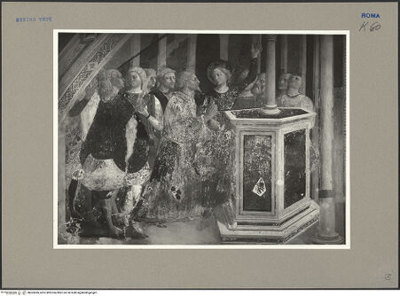 Vorderseite von ICCD [https://www.deutsche-digitale-bibliothek.de/content/lizenzen/rv-ez/] Szenen aus dem Leben der heiligen Katharina von AlexandrienDie heilige Katharina verweigert die Anbetung heidnischer Götterstatuen vor Kaiser Maxentius - , bh065989_recto. Foto.