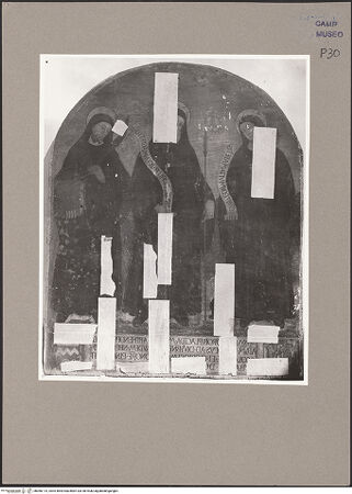 Vorderseite von Sopr. BAS NA [https://www.deutsche-digitale-bibliothek.de/content/lizenzen/rv-ez/] Die heiligen Scholastica, Benedikt und Maurus - Gesamtansicht (vor der Restaurierung), bh066114_recto. Foto.