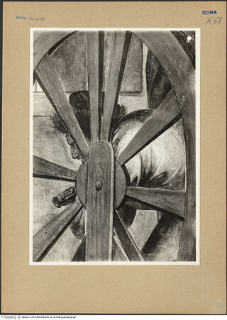 Vorderseite von ICCD [https://www.deutsche-digitale-bibliothek.de/content/lizenzen/rv-ez/] Szenen aus dem Leben der heiligen Katharina von AlexandrienMartyrium der heiligen Katharina: das Rad mit eisernen Nägeln wird von einem Engel mit dem Schwert zerstört - Detail: das Rad, bh066131_recto. Foto.