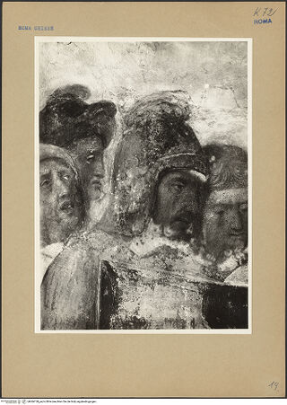 Vorderseite von ICCD [https://www.deutsche-digitale-bibliothek.de/content/lizenzen/rv-ez/] Szenen aus dem Leben der heiligen Katharina von AlexandrienEnthauptung der heiligen Katharina und Übertragung ihres Leichnams auf den Berg Sinai durch Engel - Detail: Soldaten, bh066138_recto. Foto.