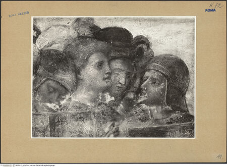 Vorderseite von ICCD [https://www.deutsche-digitale-bibliothek.de/content/lizenzen/rv-ez/] Szenen aus dem Leben der heiligen Katharina von AlexandrienEnthauptung der heiligen Katharina und Übertragung ihres Leichnams auf den Berg Sinai durch Engel - Detail: Soldaten, bh066143_recto. Foto.