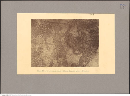 Vorderseite von unbekannt [https://www.deutsche-digitale-bibliothek.de/content/lizenzen/rv-fz/] Fußbodenmosaik des Mittelschiffes (Lebensbaum, Alexander der Große, der Turm von Babel, Geschichte des Noah, Monatsarbeiten, der Sündenfall, Abel und Kain, König Artus) - Westlicher Teil, linke Seite, Detail: Kämpfer, bh068196_recto. Foto.