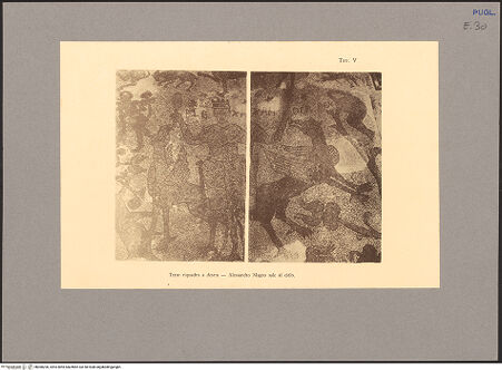 Vorderseite von unbekannt [https://www.deutsche-digitale-bibliothek.de/content/lizenzen/rv-fz/] Fußbodenmosaik des Mittelschiffes (Lebensbaum, Alexander der Große, der Turm von Babel, Geschichte des Noah, Monatsarbeiten, der Sündenfall, Abel und Kain, König Artus) - Westlicher Teil, rechte Seite, Detail: die himmlische Reise Alexanders des Großen, bh068200_recto. Foto.