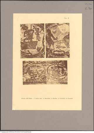 Vorderseite von unbekannt [https://www.deutsche-digitale-bibliothek.de/content/lizenzen/rv-fz/] Fußbodenmosaik des Mittelschiffes (Lebensbaum, Alexander der Große, der Turm von Babel, Geschichte des Noah, Monatsarbeiten, der Sündenfall, Abel und Kain, König Artus) - Ostteil, Detail: die Arbeit der Monate und der Tierkreis, bh068245_recto. Foto.