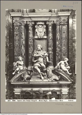 Vorderseite von Alinari [https://www.deutsche-digitale-bibliothek.de/content/lizenzen/rv-ez/] Grabmal des Mario Bolognetti - Frontalansicht: Figuren und Giebel, bh069713_recto. Foto.