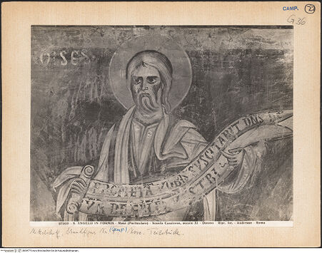 Vorderseite von Alinari [https://www.deutsche-digitale-bibliothek.de/content/lizenzen/rv-ez/] Szenen aus dem Neuen Testament und ProphetenSüdwand: Szenen aus dem Leben Christi und ProphetenArkadenzwickel: Ganzfigurige Prophetendarstellungen mit Namensbezeichnung und SpruchbandMose - Gesamtansicht, bh069774_recto. Foto: Anderson, Domenico.