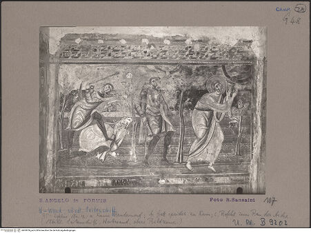 Vorderseite von Bibliotheca Hertziana [https://www.deutsche-digitale-bibliothek.de/content/lizenzen/rv-fz/] Szenen aus dem Alten Testament, Martyriumsszene und HeiligendarstellungenKain erschlägt Abel; Kain von der Hand Gottes gezeichnet; Gott befiehlt Noah eine Arche zu bauen - Gesamtansicht, bh069786_recto. Foto: Sansaini, Renato.