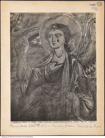 Vorderseite von Alinari [https://www.deutsche-digitale-bibliothek.de/content/lizenzen/rv-ez/] Szenen aus dem Alten Testament, Martyriumsszene und HeiligendarstellungenBerufung Gideons; Gideon bringt das Opfer dar - Berufung Gideons, Detail: Kopf und Oberkörper des Engels, bh069789_recto. Foto.