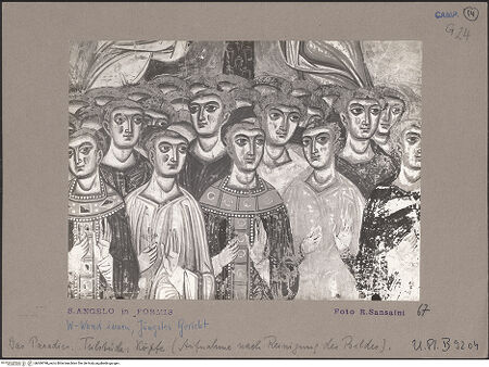 Vorderseite von Bibliotheca Hertziana [https://www.deutsche-digitale-bibliothek.de/content/lizenzen/rv-fz/] Jüngstes GerichtParadies der Seligen und Hölle der Verdammten - Detail: Paradies, Köpfe (nach der Reinigung), bh069798_recto. Foto: Sansaini, Renato.