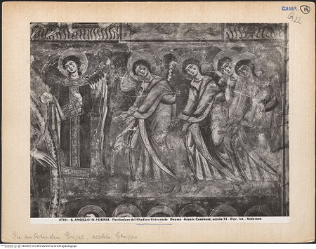 Vorderseite von Alinari [https://www.deutsche-digitale-bibliothek.de/content/lizenzen/rv-ez/] Jüngstes GerichtVerehrende Engel zu Seiten der oberen Hälfte der Mandorla - Detail: linke Gruppe, bh069802_recto. Foto: Anderson, Domenico.