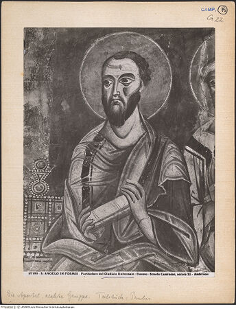 Vorderseite von Alinari [https://www.deutsche-digitale-bibliothek.de/content/lizenzen/rv-ez/] Jüngstes GerichtApostel zu Seiten der unteren Hälfte der Mandorla - Rechte Gruppe, Detail: Kopf und Oberkörper des ersten Apostels von links, bh069808_recto. Foto: Anderson, Domenico.