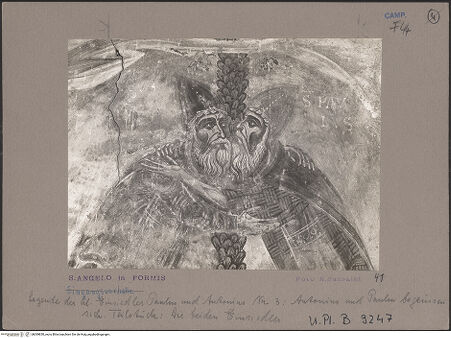 Vorderseite von Bibliotheca Hertziana [https://www.deutsche-digitale-bibliothek.de/content/lizenzen/rv-fz/] Vier Szenen aus dem Leben der heiligen Einsiedler Antonius Abbas und PaulusZweites Joch: Der heilige Antonius begrüßt den heiligen Paulus - Detail: Köpfe und Oberkörper der beiden Heiligen, bh069830_recto. Foto: Sansaini, Renato.