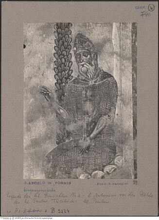 Vorderseite von Bibliotheca Hertziana [https://www.deutsche-digitale-bibliothek.de/content/lizenzen/rv-fz/] Vier Szenen aus dem Leben der heiligen Einsiedler Antonius Abbas und PaulusErstes Joch: Der heilige Antonius begegnet dem Sartyr und der heilige Antonius erreicht die Höhle des heiligen Paulus - Höhle des Paulus, Detail: Paulus, bh069833_recto. Foto: Sansaini, Renato.