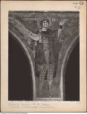 Vorderseite von Alinari [https://www.deutsche-digitale-bibliothek.de/content/lizenzen/rv-ez/] Szenen aus dem Neuen Testament und ProphetenNordwand: Szenen aus dem Leben Christi und ProphetenArkadenzwickel mit der Darstellung von einer Sibylle, ganzfigurigen Propheten und KönigenKönig Salomon - Gesamtansicht, bh069839_recto. Foto: Anderson, Domenico.