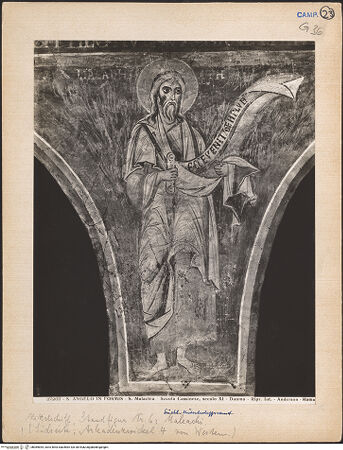 Vorderseite von Alinari [https://www.deutsche-digitale-bibliothek.de/content/lizenzen/rv-ez/] Szenen aus dem Neuen Testament und ProphetenSüdwand: Szenen aus dem Leben Christi und ProphetenArkadenzwickel: Ganzfigurige Prophetendarstellungen mit Namensbezeichnung und SpruchbandProphet Maleachi - Gesamtansicht, bh069844_recto. Foto: Anderson, Domenico.