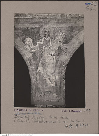 Vorderseite von Bibliotheca Hertziana [https://www.deutsche-digitale-bibliothek.de/content/lizenzen/rv-fz/] Szenen aus dem Neuen Testament und ProphetenSüdwand: Szenen aus dem Leben Christi und ProphetenArkadenzwickel: Ganzfigurige Prophetendarstellungen mit Namensbezeichnung und SpruchbandProphet Micha - Gesamtansicht, bh069847_recto. Foto: Sansaini, Renato.