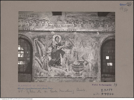 Vorderseite von Bibliotheca Hertziana [https://www.deutsche-digitale-bibliothek.de/content/lizenzen/rv-fz/] Szenen aus dem Neuen Testament und ProphetenNordwand: Szenen aus dem Leben Christi und ProphetenOberes Register: Szenen aus der Kindheit Jesu bis zu den VersuchungenDrei Versuchungen Jesu - Erste Versuchung, bh069871_recto. Foto: Sansaini, Renato.