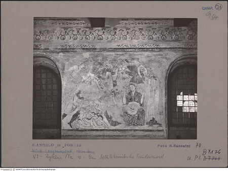 Vorderseite von Bibliotheca Hertziana [https://www.deutsche-digitale-bibliothek.de/content/lizenzen/rv-fz/] Szenen aus dem Neuen Testament und ProphetenNordwand: Szenen aus dem Leben Christi und ProphetenOberes Register: Szenen aus der Kindheit Jesu bis zu den VersuchungenBethlehemitischer Kindermord - , bh069875_recto. Foto: Sansaini, Renato.