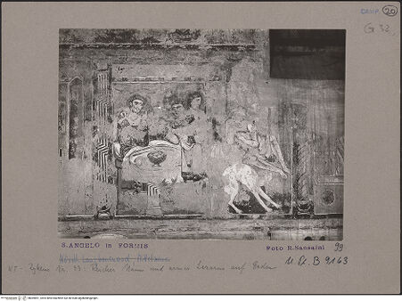 Vorderseite von Bibliotheca Hertziana [https://www.deutsche-digitale-bibliothek.de/content/lizenzen/rv-fz/] Szenen aus dem Neuen Testament und ProphetenNordwand: Szenen aus dem Leben Christi und ProphetenMittleres Register: Transfiguration und Gleichnisse JesuGleichnis vom Armen und Reichen (in drei Feldern) - Linkes Feld: Mahl des Reichen und des Armen, bh069891_recto. Foto: Sansaini, Renato.