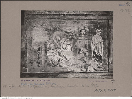 Vorderseite von Bibliotheca Hertziana [https://www.deutsche-digitale-bibliothek.de/content/lizenzen/rv-fz/] Szenen aus dem Neuen Testament und ProphetenNordwand: Szenen aus dem Leben Christi und ProphetenMittleres Register: Transfiguration und Gleichnisse JesuGleichnis vom barmherzigen Samariter (in drei Feldern) - Mittleres Feld: Hilfe des Samariters, bh069893_recto. Foto: Sansaini, Renato.