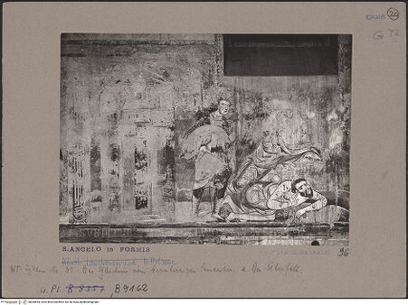 Vorderseite von Bibliotheca Hertziana [https://www.deutsche-digitale-bibliothek.de/content/lizenzen/rv-fz/] Szenen aus dem Neuen Testament und ProphetenNordwand: Szenen aus dem Leben Christi und ProphetenMittleres Register: Transfiguration und Gleichnisse JesuGleichnis vom barmherzigen Samariter (in drei Feldern) - Linkes Feld: der Reisende wird von Räubern angegriffen, bh069894_recto. Foto: Sansaini, Renato.