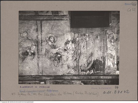 Vorderseite von Bibliotheca Hertziana [https://www.deutsche-digitale-bibliothek.de/content/lizenzen/rv-ez/] Szenen aus dem Neuen Testament und ProphetenNordwand: Szenen aus dem Leben Christi und ProphetenMittleres Register: Transfiguration und Gleichnisse JesuScherflein der armen Witwe - Ausschnitt der linken Seite: Jesus und drei Apostel, bh069896_recto. Foto: Sansaini, Renato.