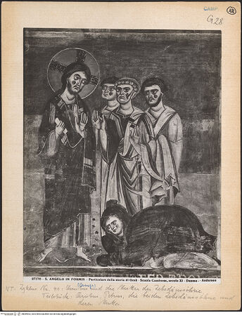 Vorderseite von Alinari [https://www.deutsche-digitale-bibliothek.de/content/lizenzen/rv-ez/] Szenen aus dem Neuen Testament und ProphetenSüdwand: Szenen aus dem Leben Christi und ProphetenUnteres Register: Lehrtätigkeit Christi und Beginn der PassionMutter der Zebedäussöhne zu Füßen Jesu - Detail: Figurengruppe mit Christus, Petrus, die beiden Zebedäussöhne und deren Mutter, bh069903_recto. Foto: Anderson, Domenico.