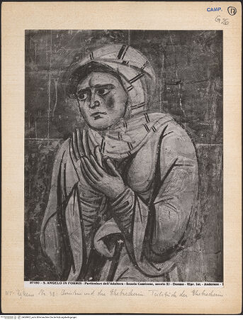 Vorderseite von Alinari [https://www.deutsche-digitale-bibliothek.de/content/lizenzen/rv-ez/] Szenen aus dem Neuen Testament und ProphetenSüdwand: Szenen aus dem Leben Christi und ProphetenUnteres Register: Lehrtätigkeit Christi und Beginn der PassionJesus und die Ehebrecherin - Ehebrecherin, Detail: Kopf und Oberkörper, bh069907_recto. Foto: Anderson, Domenico.