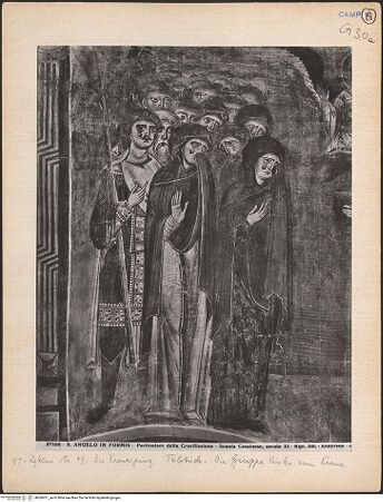 Vorderseite von Alinari [https://www.deutsche-digitale-bibliothek.de/content/lizenzen/rv-ez/] Szenen aus dem Neuen Testament und ProphetenNordwand: Szenen aus dem Leben Christi und ProphetenUnteres Register: Passion und Erscheinungen ChristiKreuzigung - Detail: Figurengruppe links, bh069911_recto. Foto: Anderson, Domenico.